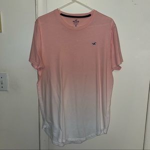 Hollister Men’s Large Pink/White Ombré Curved Hem T-Shirt